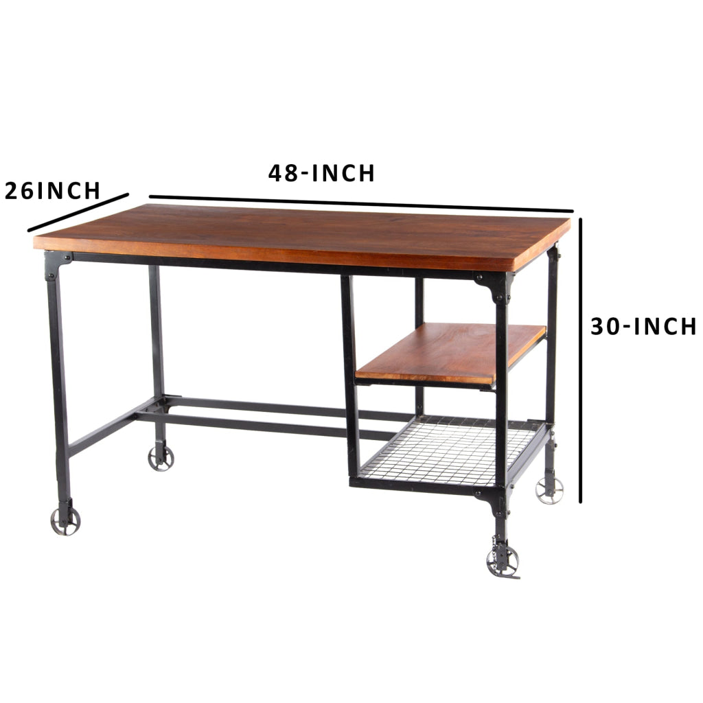 Industrial Style Wooden Desk With Two Bottom Shelves Brown And Black - BM123677 BM123677