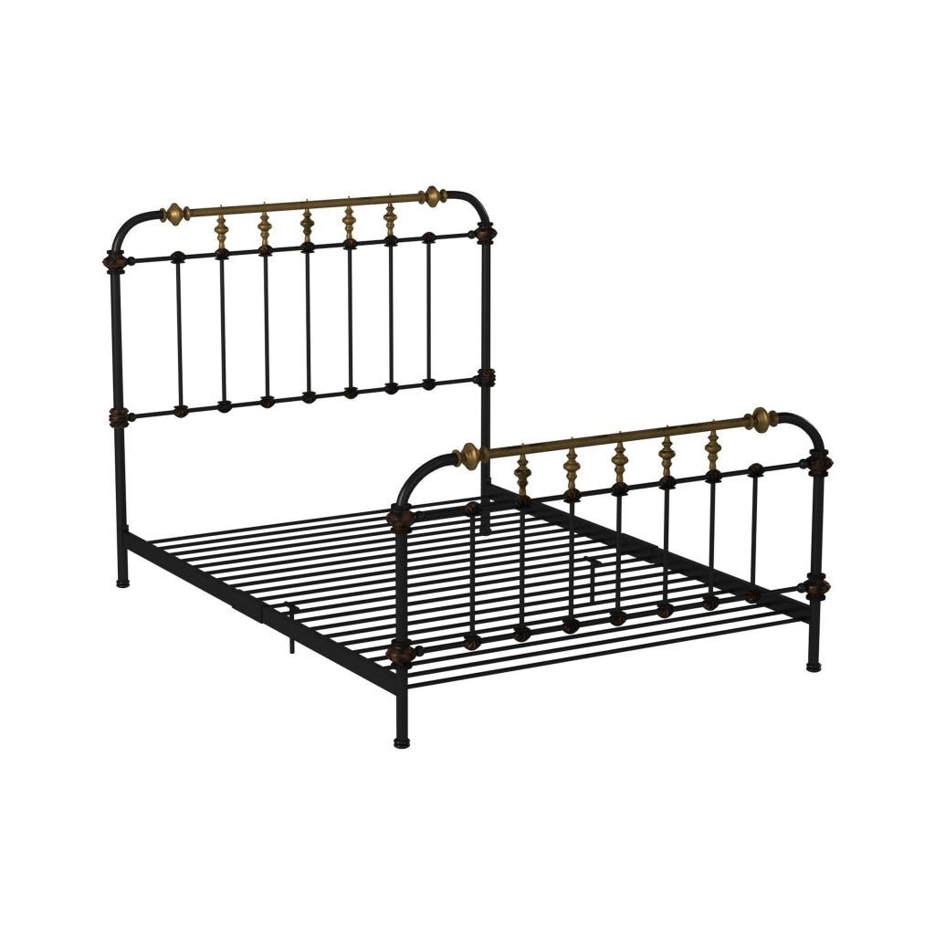 Transitional Queen Metal Bed Black and Gold By Casagear Home FOA-CM7733Q