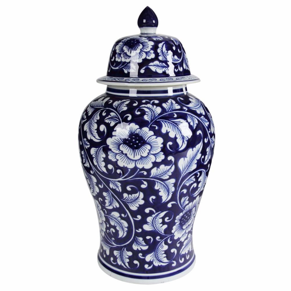 Floral Design Ginger Jar with Lid Blue and White - BM145820 BM145820