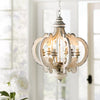 25 Inch 6 Light Vintage Crown Chandelier, Cottage Chic Distressed White Mango Wood - BM147073