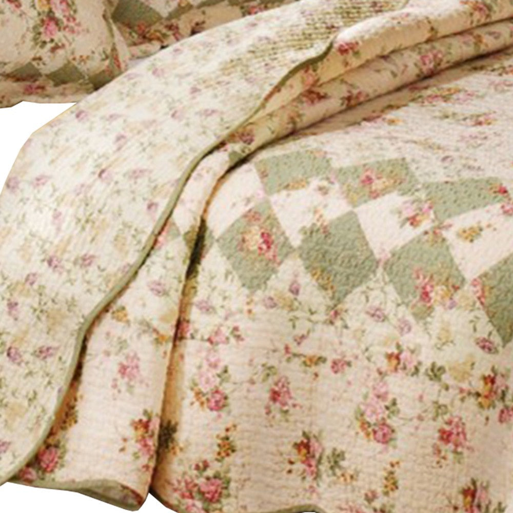 Denali 3 Piece Fabric King Size Quilt Set with Floral Prints Multicolor By Casagear Home BM14909