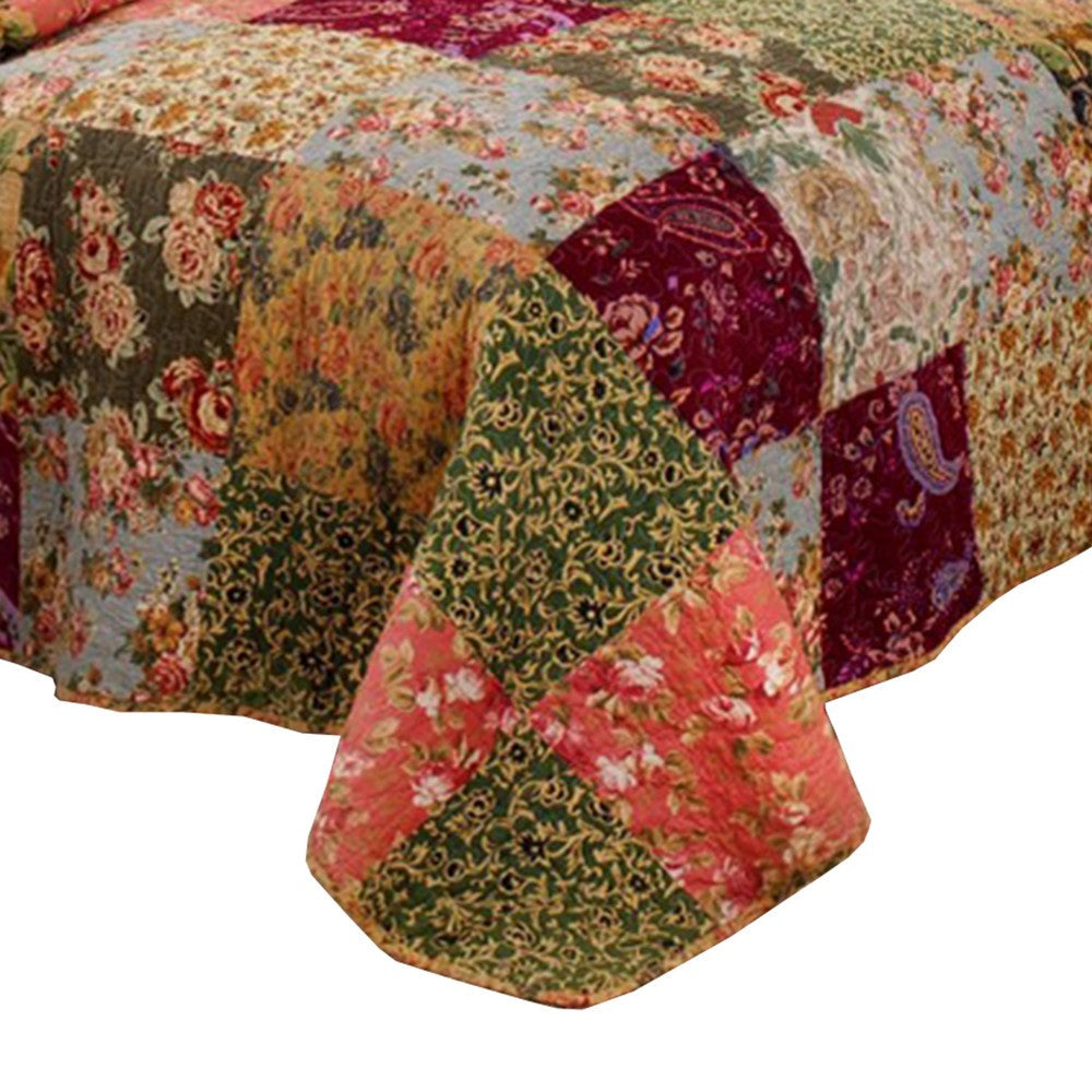 Kamet 5 Piece Fabric King Size Quilt Set with Floral Prints Multicolor By Casagear Home BM14930