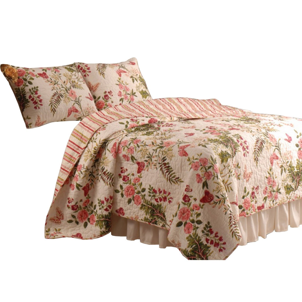 Atlanta Fabric 3 Piece Queen Size Quilt Set with Butterfly Print,Multicolor By Casagear Home BM14961