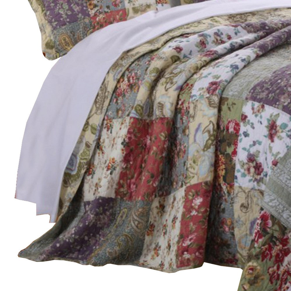 Chicago 3 Piece Fabric Full Bedspread Set with Jacobean Prints Multicolor By Casagear Home BM14971