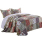 Chicago 3 Piece Fabric Queen Bedspread Set with Jacobean Prints, Multicolor By Casagear Home