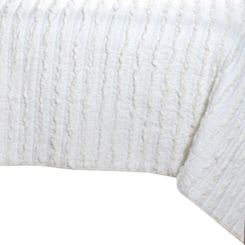 Yukon Fabric 3 Piece King Size Quilt Set with Ruffle Striped Pattern White By Casagear Home BM15046