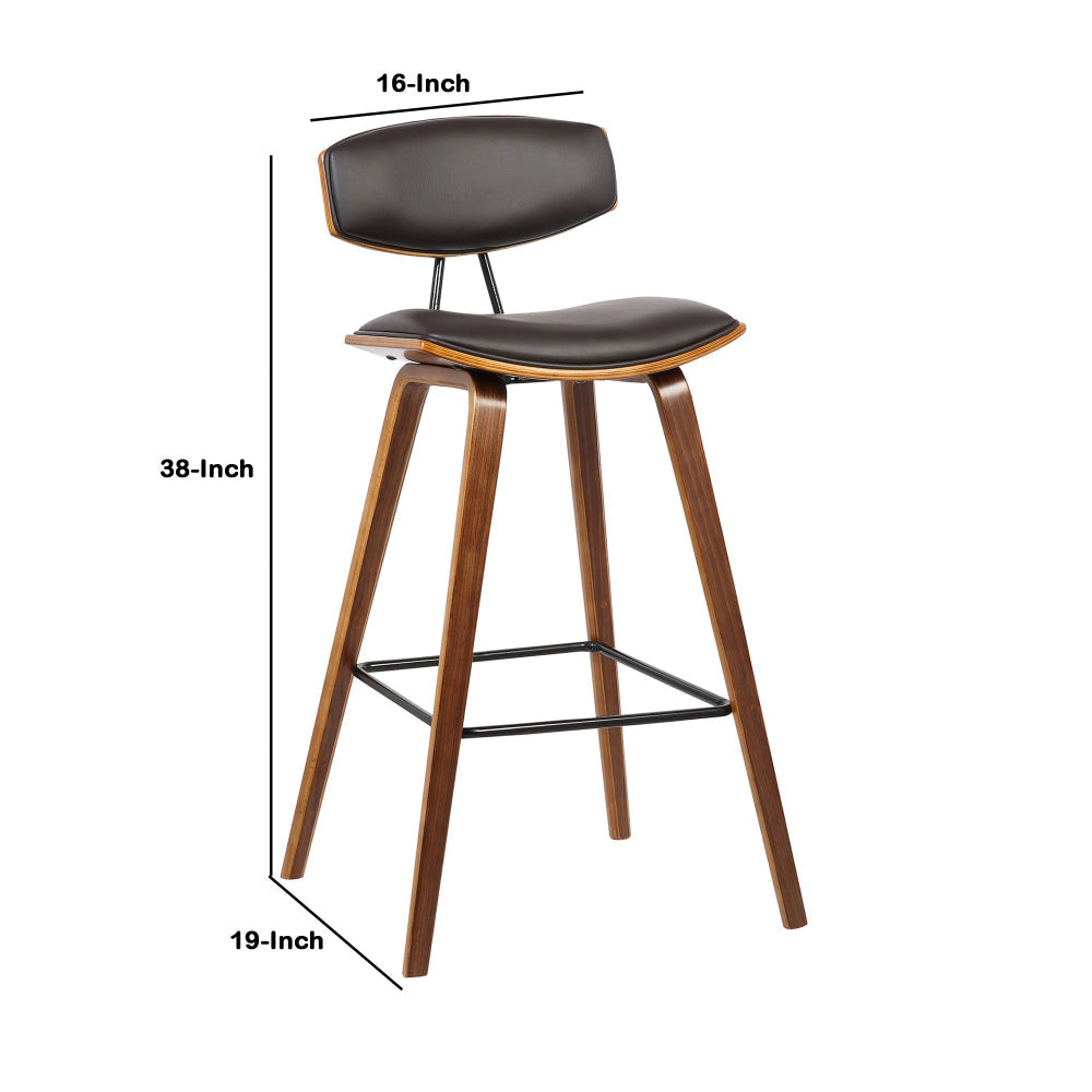 Wooden Frame Leatherette Barstool with Flared Legs Brown By Casagear Home BM155596