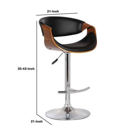 Adjustable Barstool with Wooden Support, Black and Brown By Casagear Home