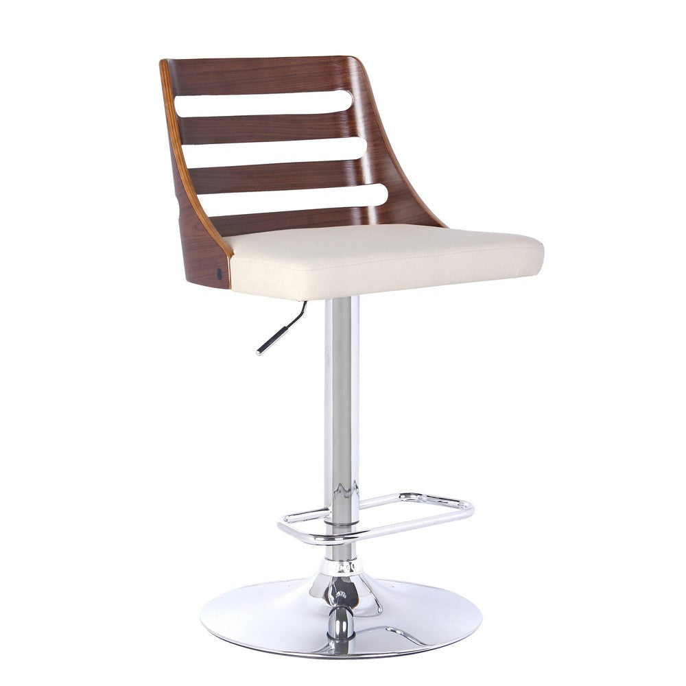 Swivel Wooden Cut Out Back Barstool with Pedestal Base, Cream and Chrome By Casagear Home