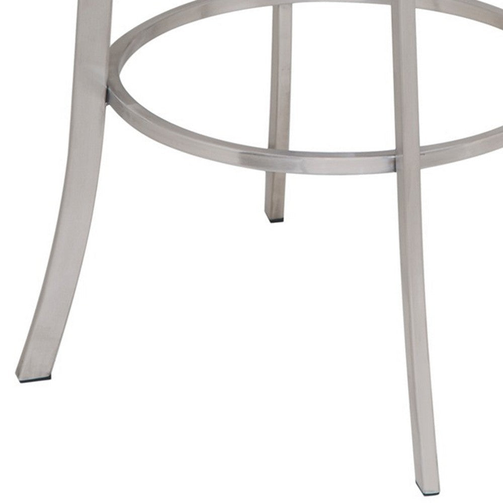 26’’ Curved Metal Back Counter Height Barstool,Silver & White By Casagear Home BM155786