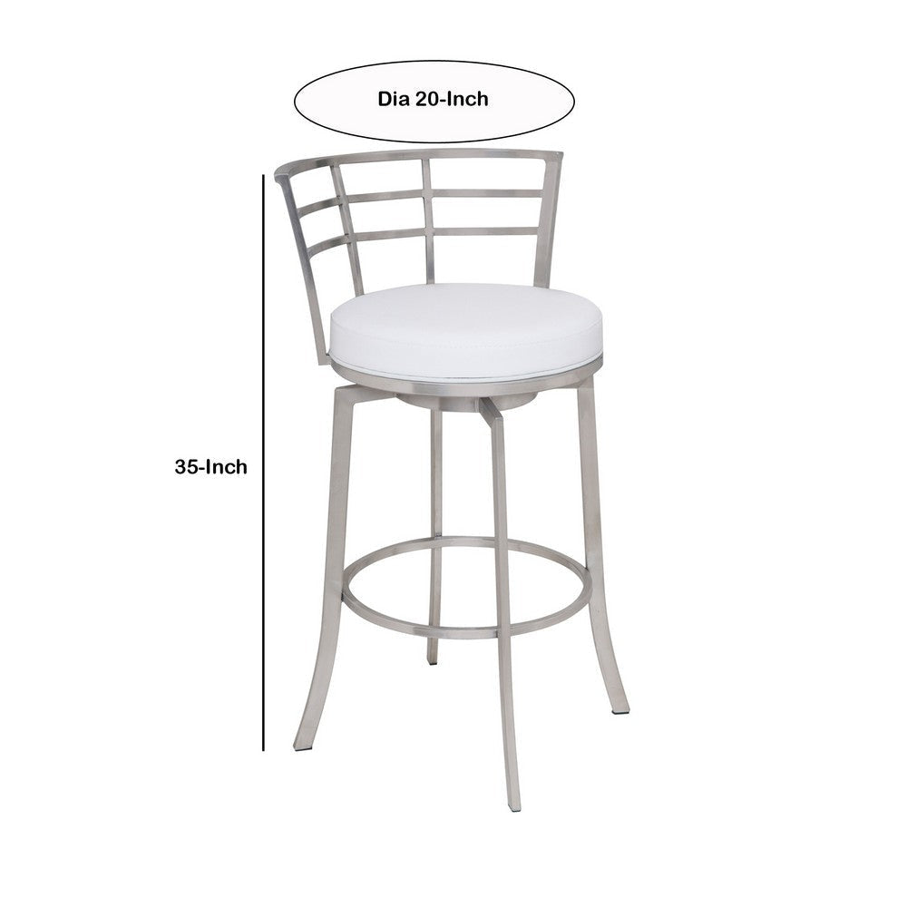 26’’ Curved Metal Back Counter Height Barstool,Silver & White By Casagear Home BM155786