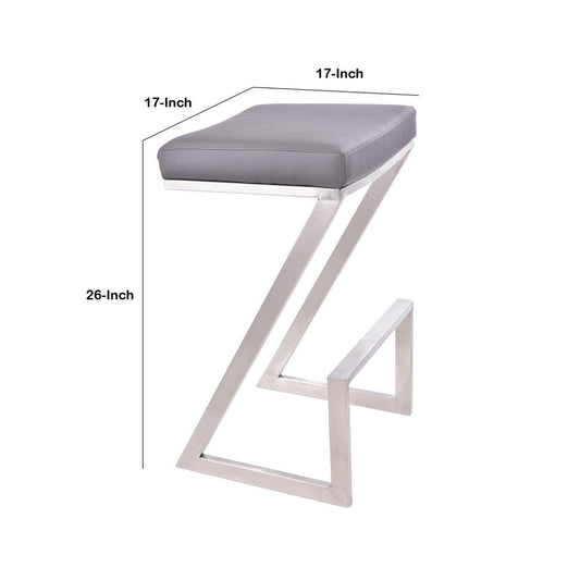 26" Z-Shape Backless Barstool with Padded Seat,Silver & Gray By Casagear Home