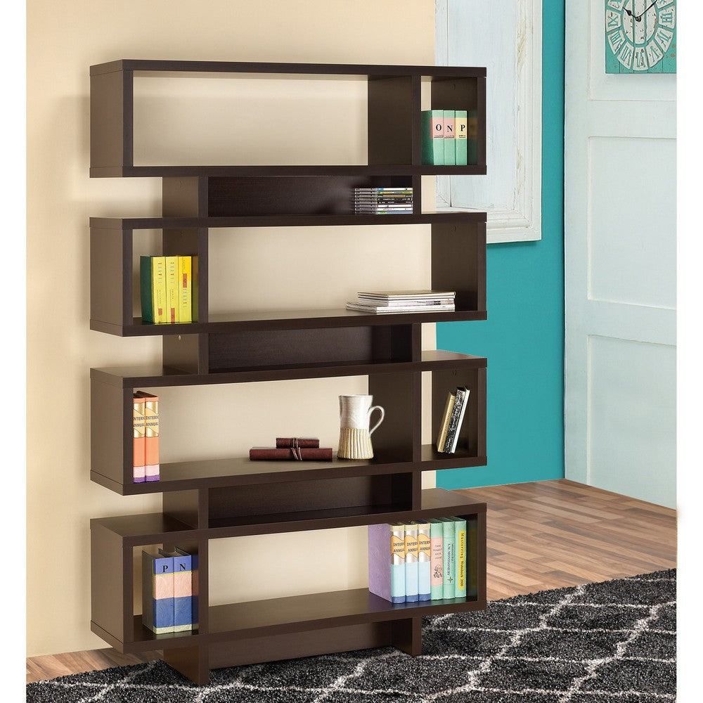 Stupendous Wooden Bookcase With Open Shelves, Brown