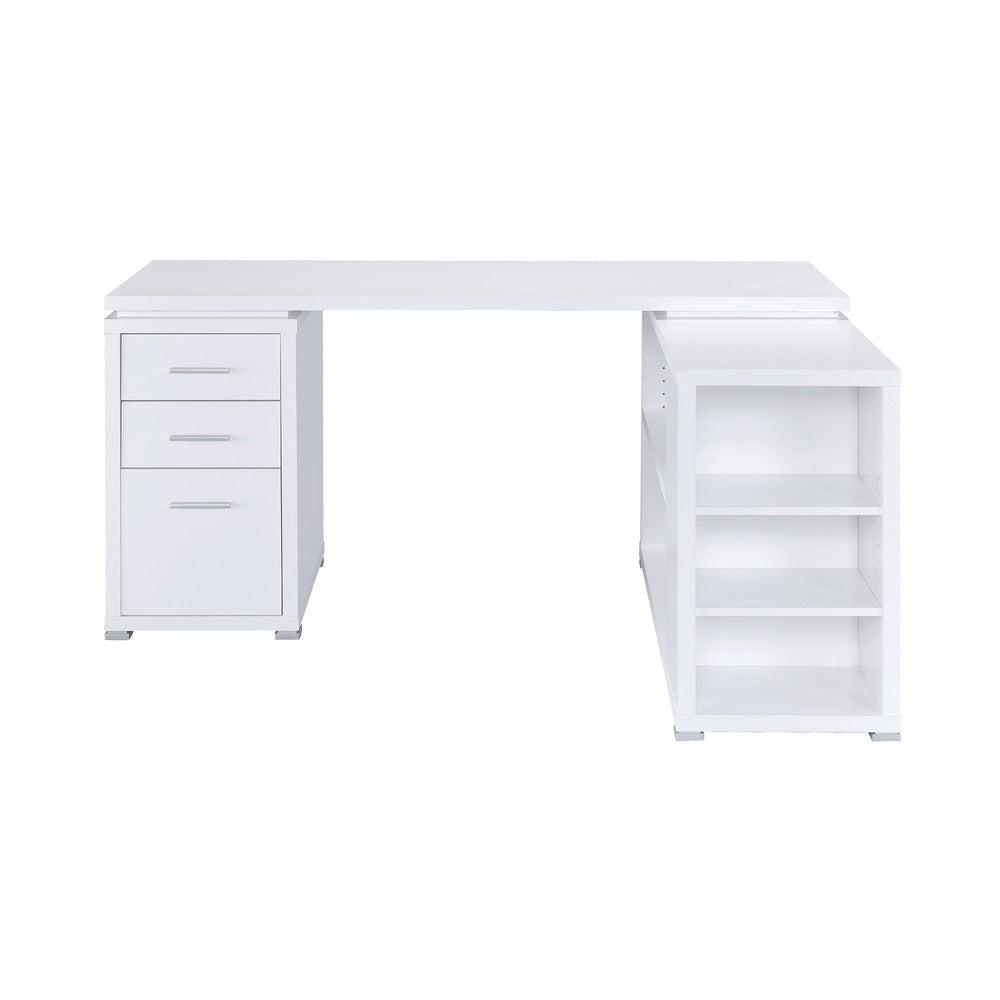 Contemporary L Shaped Office Desk with 3 Drawers and Shelves White CCA-800516