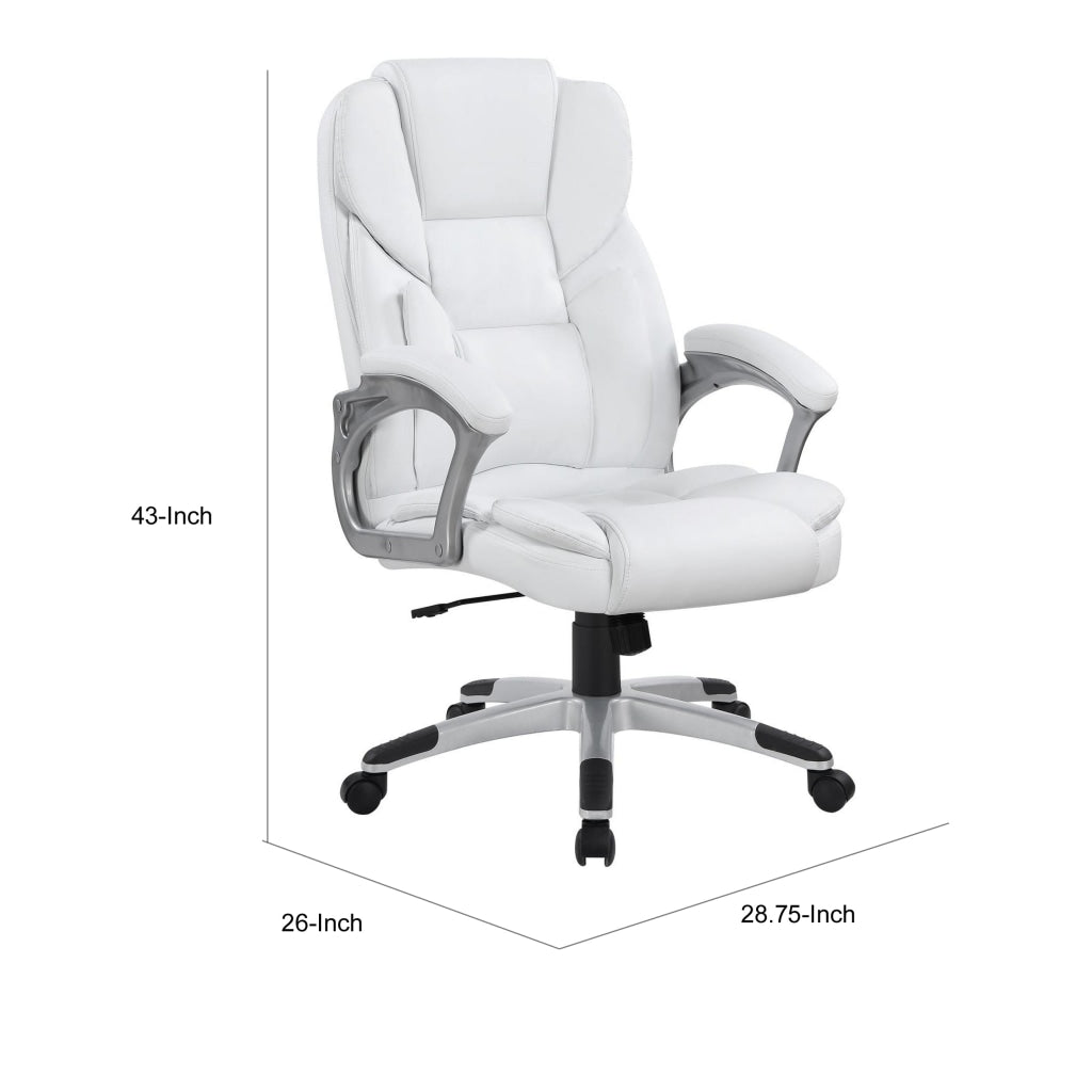 Contemporary Leatherette Executive High Back Chair White Silver - By Casagear Home