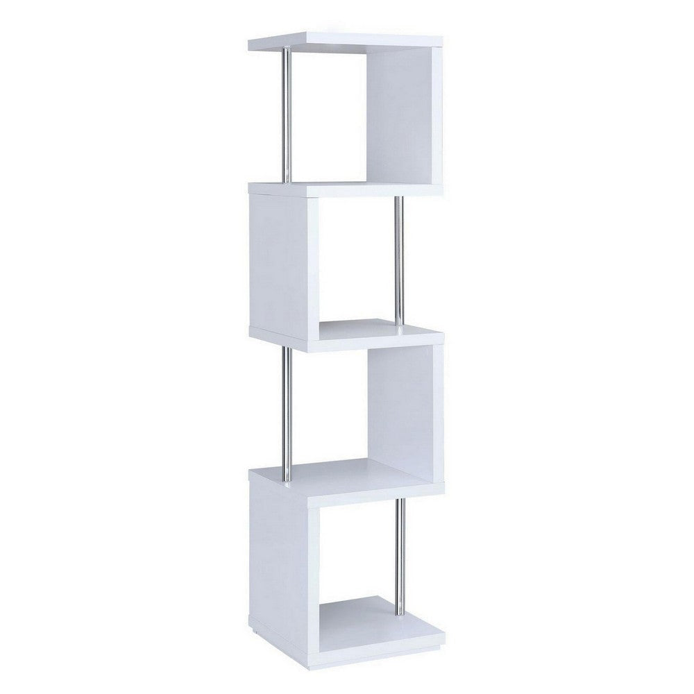 Modern Four Tier Wood And Metal Bookcase White CCA-801418