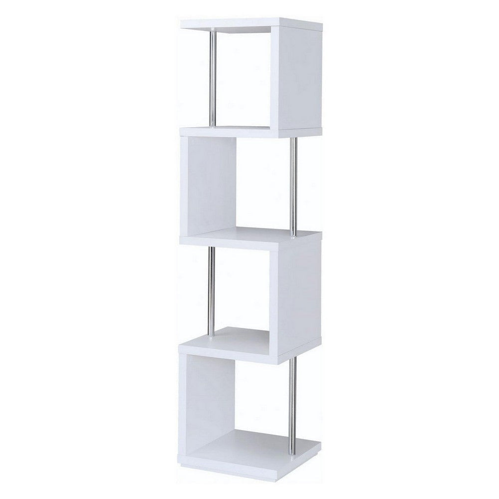 Modern Four Tier Wood And Metal Bookcase White CCA-801418