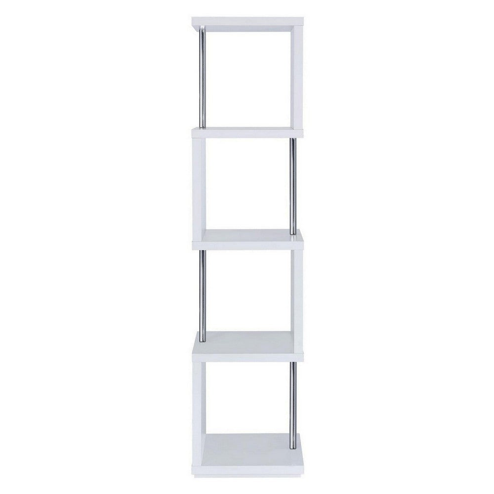 Modern Four Tier Wood And Metal Bookcase White CCA-801418