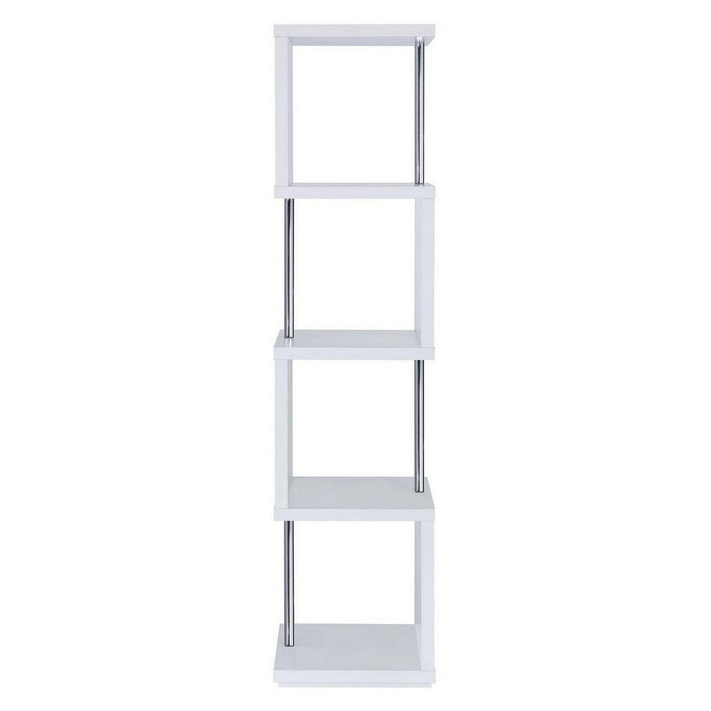 Modern Four Tier Wood And Metal Bookcase White CCA-801418