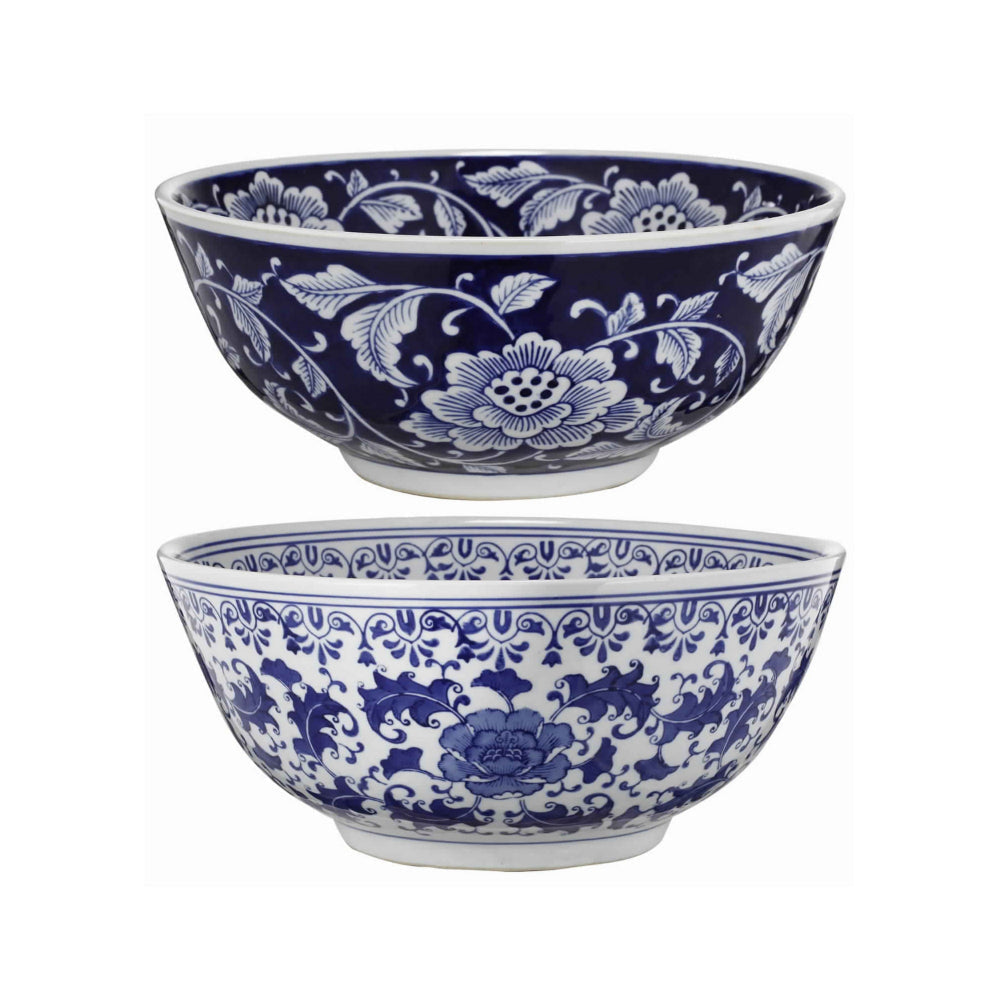 Set Of 2 Ceramic Bowls Blue And White By Casagear Home ABH-AV69889