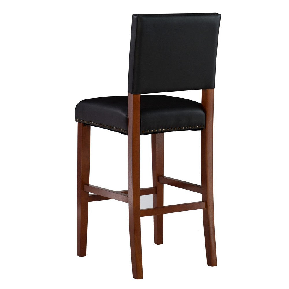 Nailhead Leatherette Bar Stool with Rectangular Backrest Black and Brown By Casagear Home BM16624