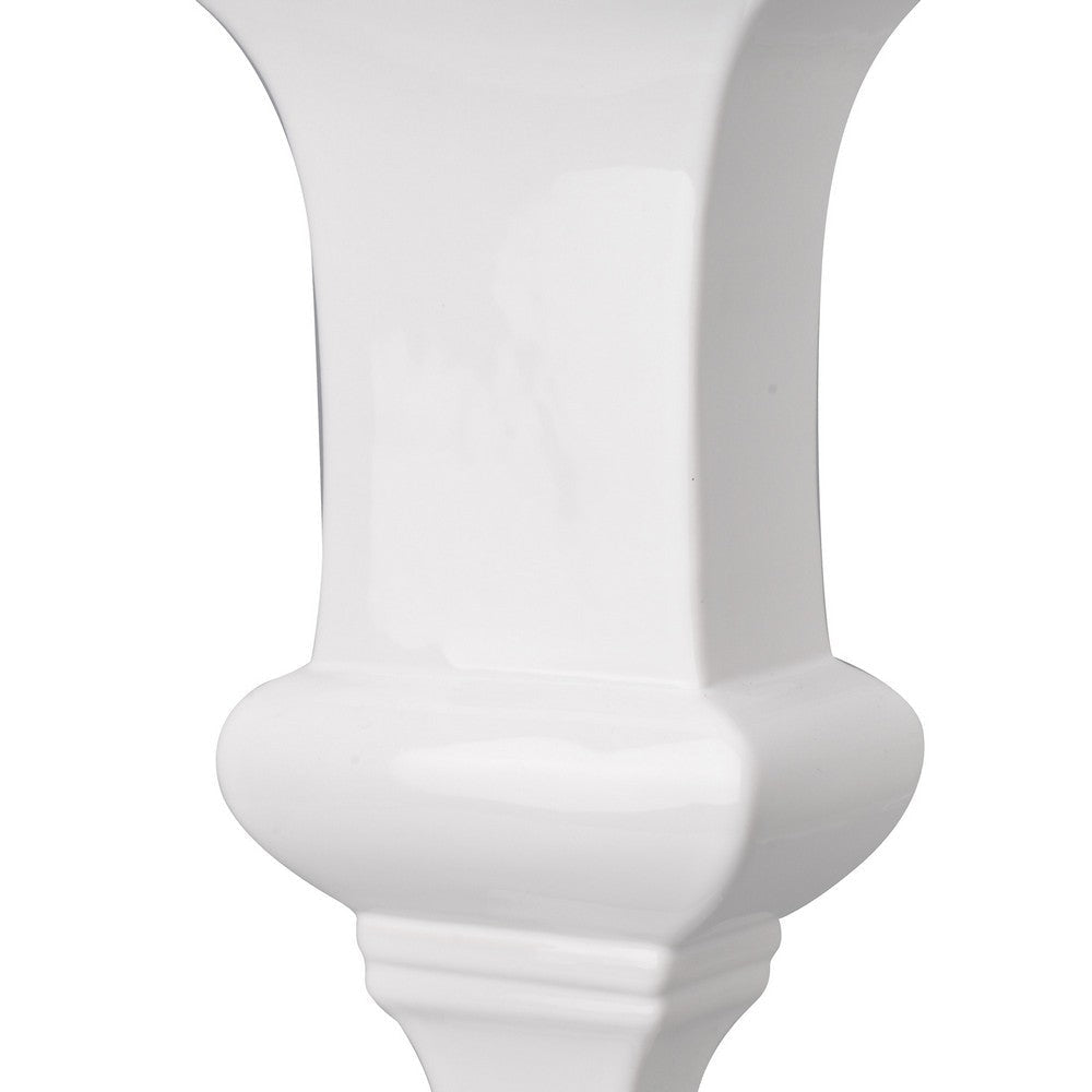 Ceramic Decorative Urn With Rectangular Opening Large White & Silver By Casagear Home BM180908