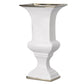 Ceramic Decorative Urn With Rectangular Opening, Large, White & Silver By Casagear Home