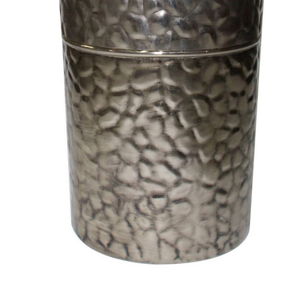 21 Inch Lidded Metal Jar Textured Body Branched Finial Silver By Casagear Home BM180986