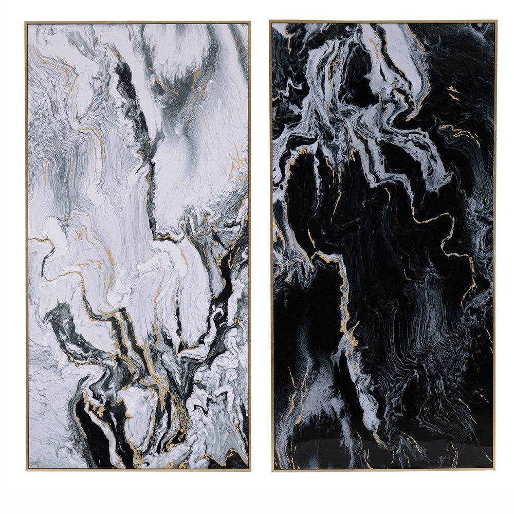 Marbled Print With Gold Wooden Frame, Multicolor, Set of 2 By Casagear Home