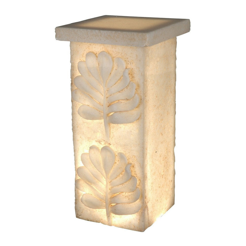 Polyresin Pedestal With Embossed Leaf Design, Cream By Casagear Home