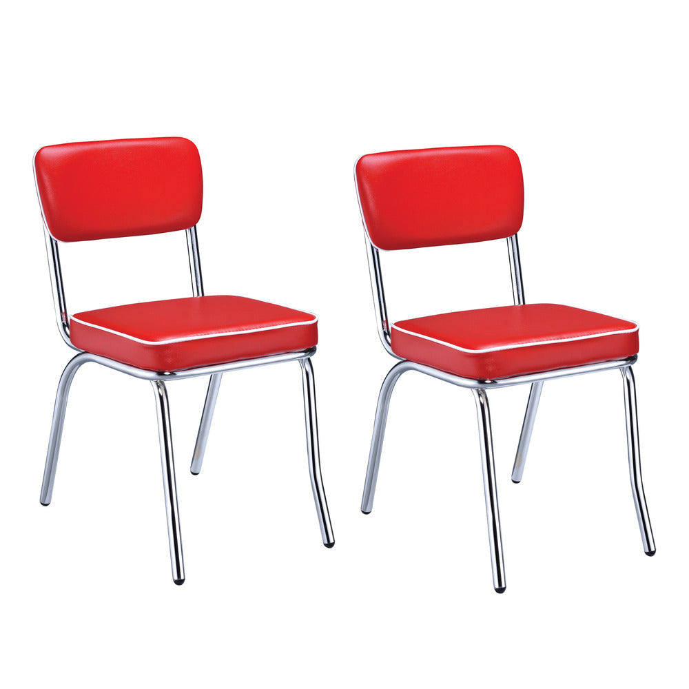 Dining Side Chair Set of 2 Retro Red Faux Leather Chrome Metal Legs CCA-2450R