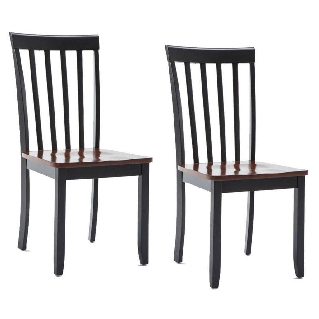 Wooden Seat Dining Chair with Slatted Backrest Set of 2 Brown and Black by Casagear Home BM183350