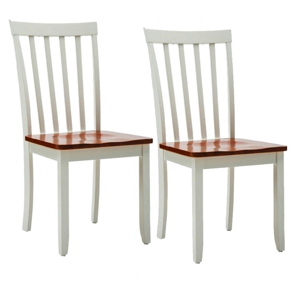 Wooden Seat Dining Chair with Slatted Backrest Set of 2 Brown and White by Casagear Home BM183360