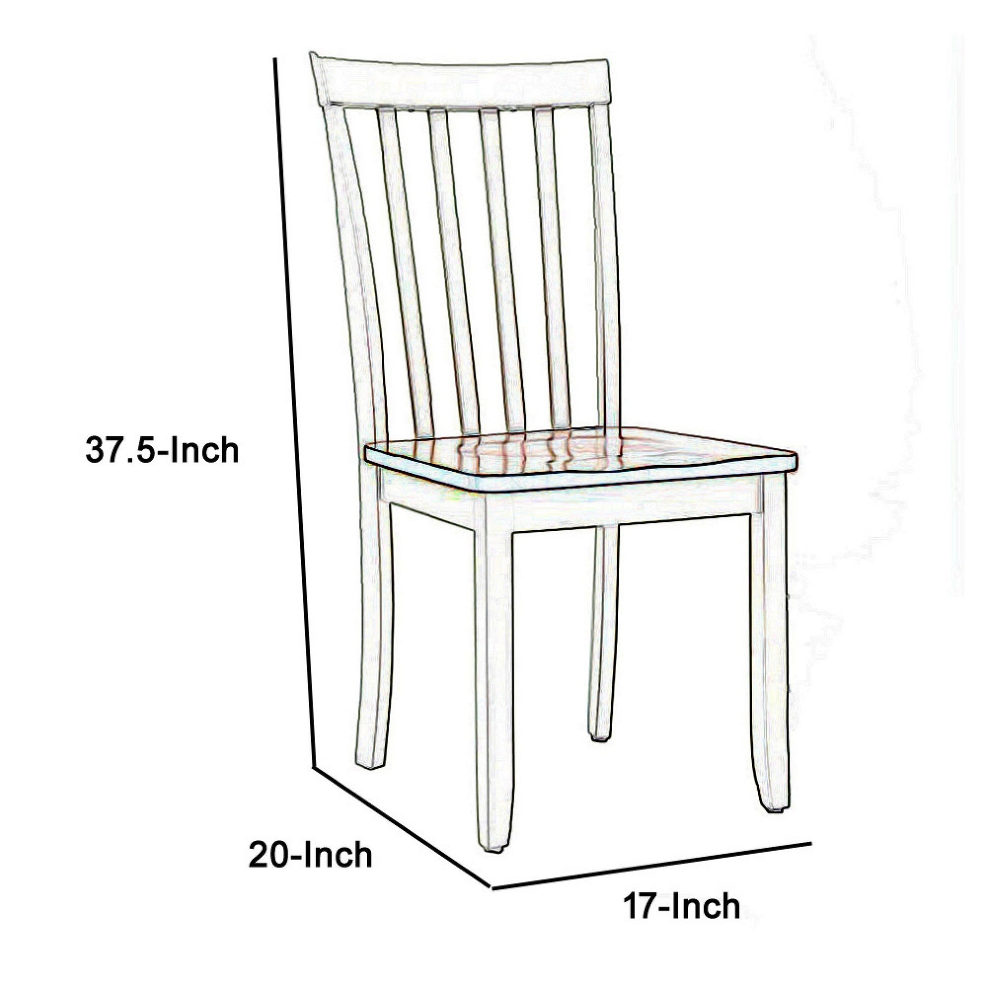 Wooden Seat Dining Chair with Slatted Backrest Set of 2 Brown and White by Casagear Home BM183360