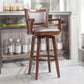 Nailhead Trim Faux Leather Upholstered Barstool with Wooden Arms Dark Brown by Casagear Home BM183375