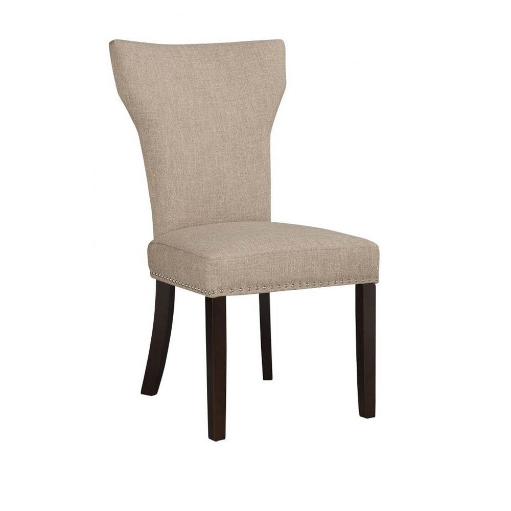 Fabric Upholstered Side Chair with Wingback Design Set of 2 Oatmeal Brown - BM183454 By Casagear Home BM183454