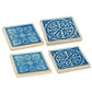 Square Shaped Ceramic Coaster with Intricate Detail Blue and Cream Set of Four By Casagear Home BM185938