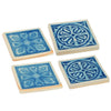 Square Shaped Ceramic Coaster with Intricate Detail Blue and Cream Set of Four By Casagear Home BM185938