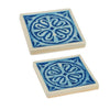 Square Shaped Ceramic Coaster with Intricate Detail Blue and Cream Set of Four By Casagear Home BM185938