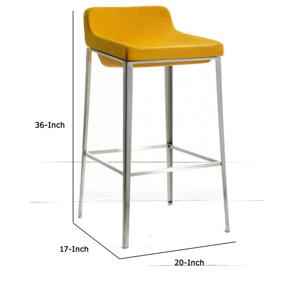 Fabric Upholstered Metal Bar Stool Yellow and Silver VIG-VGOBA105-F-YEL