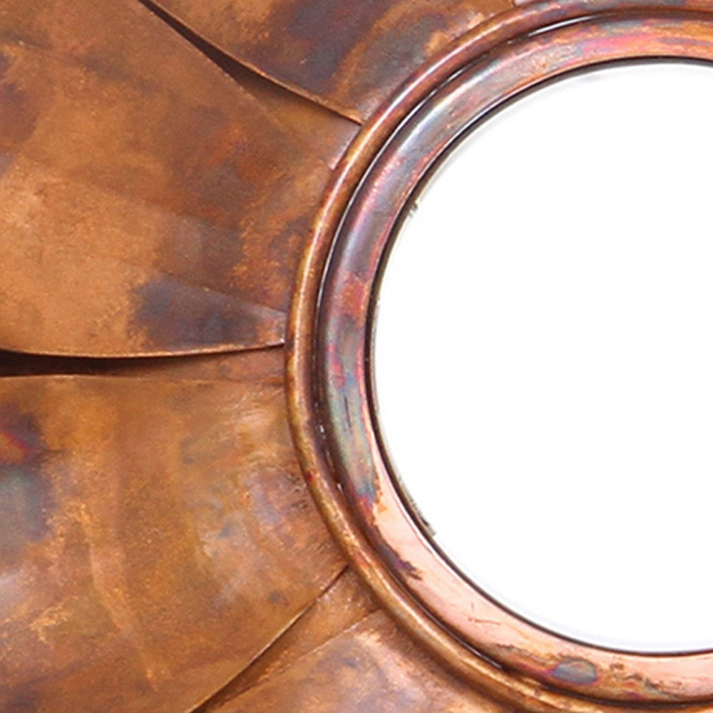 Sunburst Shaped Design Iron Wall D‹¨«cor with Round Concave Mirror Copper By Casagear Home BM187947