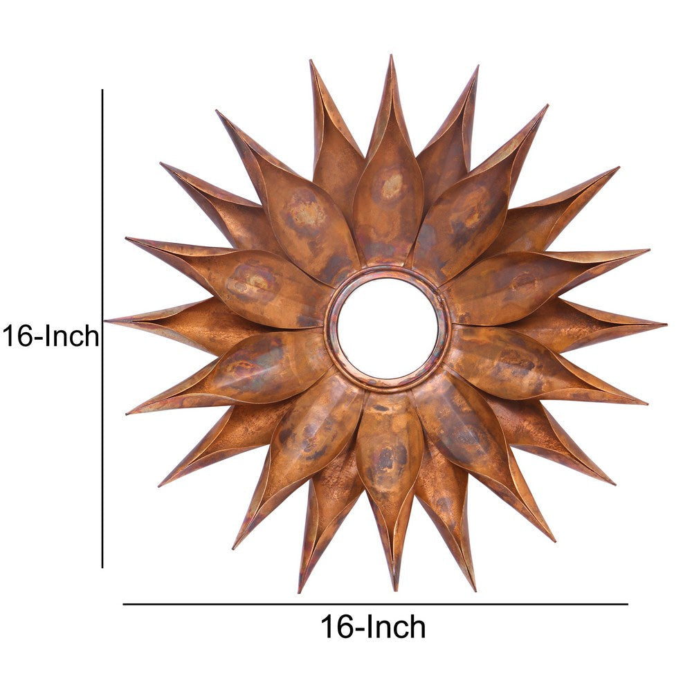 Sunburst Shaped Design Iron Wall D‹¨«cor with Round Concave Mirror Copper By Casagear Home BM187947