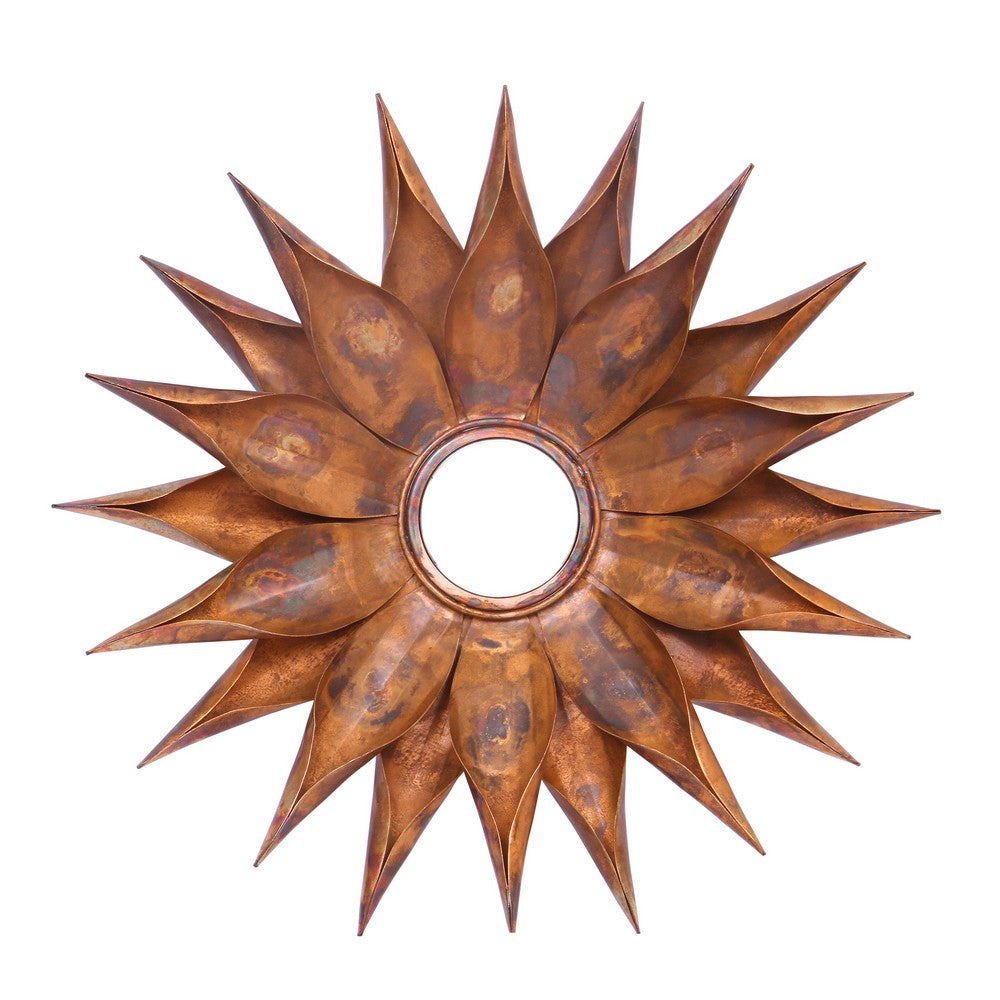 Sunburst Shaped Design Iron Wall D‹¨«cor with Round Concave Mirror , Copper By Casagear Home