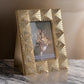 Rectangular Shaped Polyresin Photo Frame with Mirror and Pyramid Like Design , Gold By Casagear Home