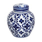 Traditional Style Urn Shape Ceramic Lidded Jar with Floral Pattern White and Blue By Casagear Home BM187957