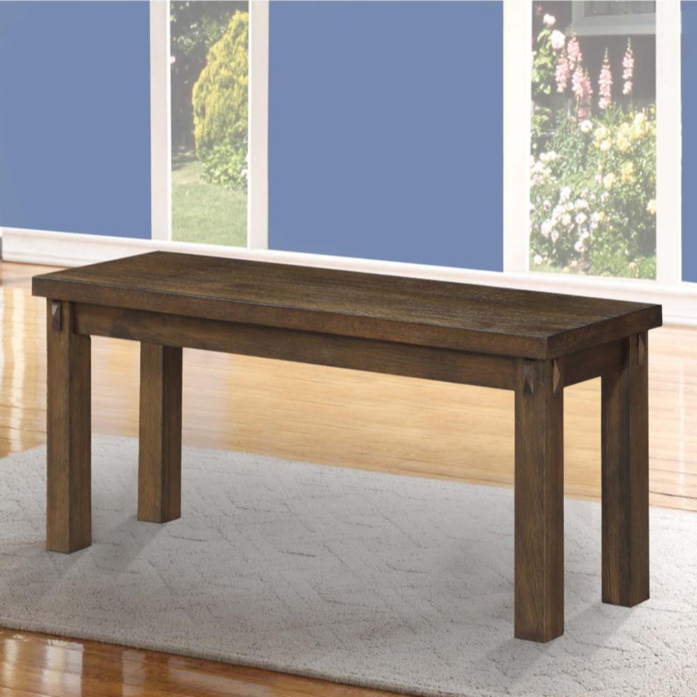 Poplar Wood Dining Side Bench with Thick Block Legs, Brown - 73163