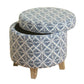 Round Shaped Fabric Upholstered Wooden Ottoman with Lift Off Lid Storage Blue and White - K7490-A811 By Casagear Home KFN-K7490-A811