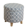 Round Shaped Fabric Upholstered Wooden Ottoman with Lift Off Lid Storage Blue and White - K7490-A811 By Casagear Home KFN-K7490-A811