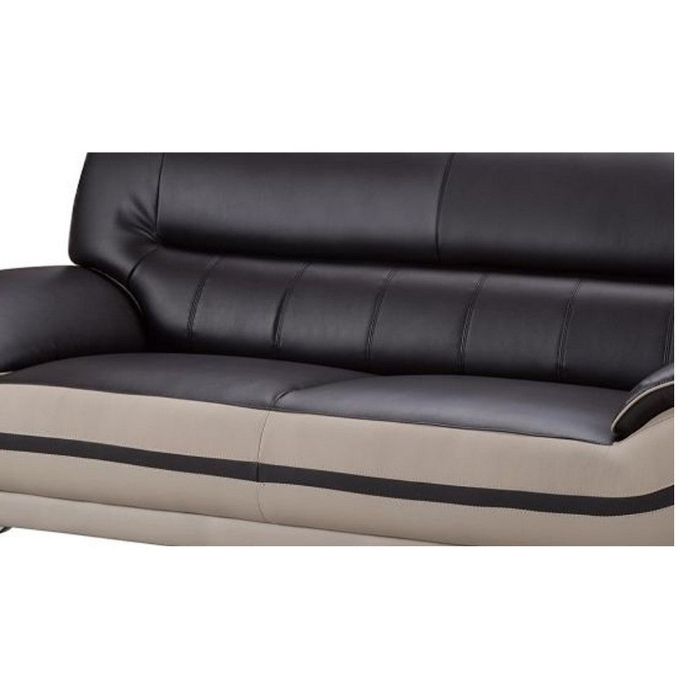 Faux Leather Upholstered Wooden Sofa with Tufted Cushioned Back Dark Brown and Beige By Casagear Home BM194526