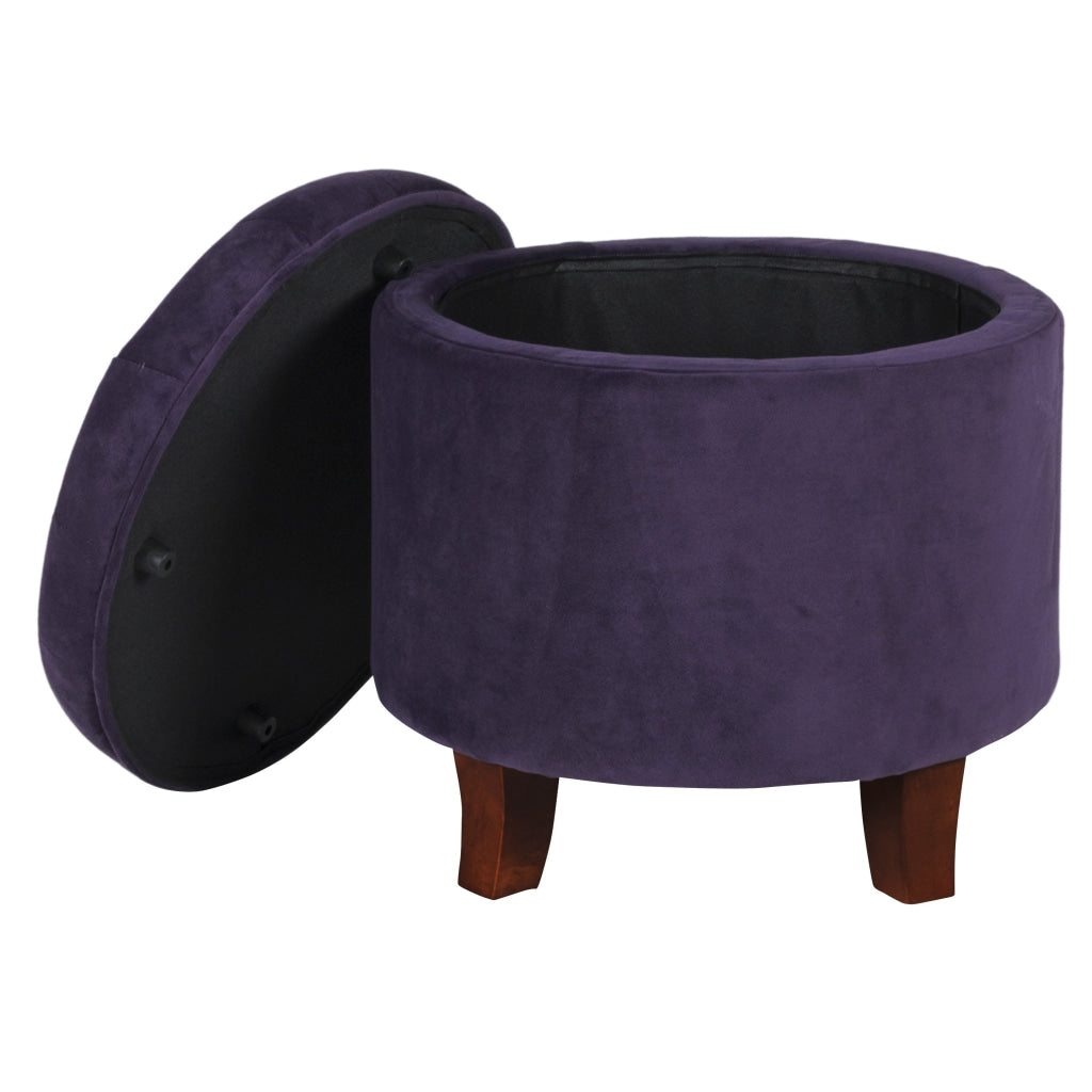 Button Tufted Velvet Upholstered Wooden Ottoman with Hidden Storage Purple and Brown - K6171-B204 By Casagear Home KFN-K6171-B204